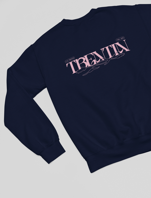 TRENTIN- Felpa Girocollo Blu stampa Rosa