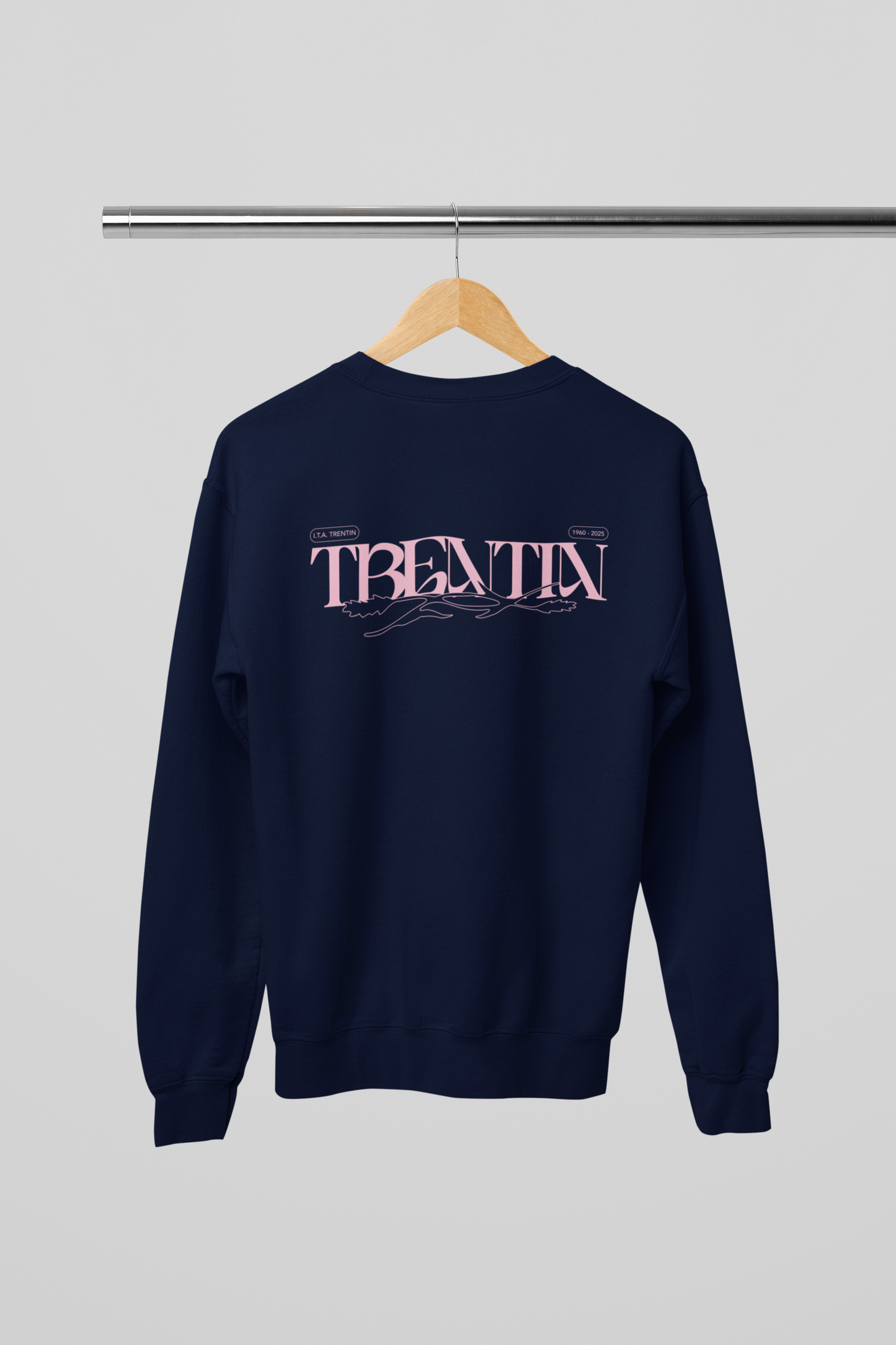 TRENTIN- Felpa Girocollo Blu stampa Rosa