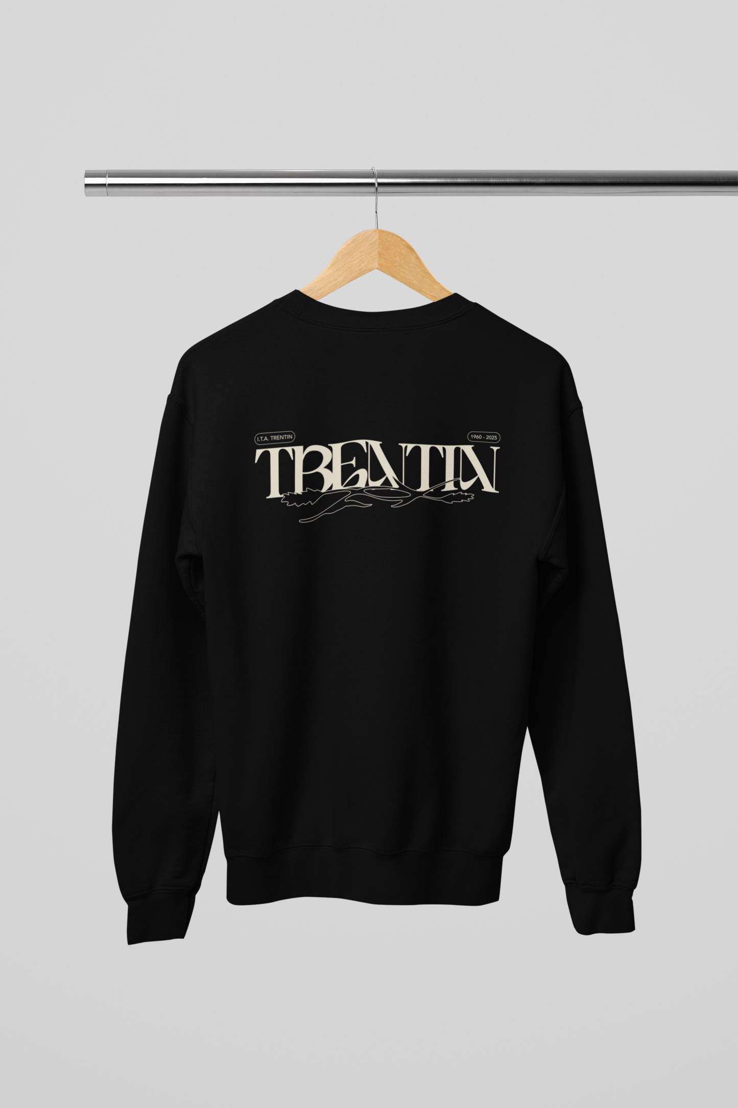 TRENTIN- Felpa Girocollo Nera stampa Panna